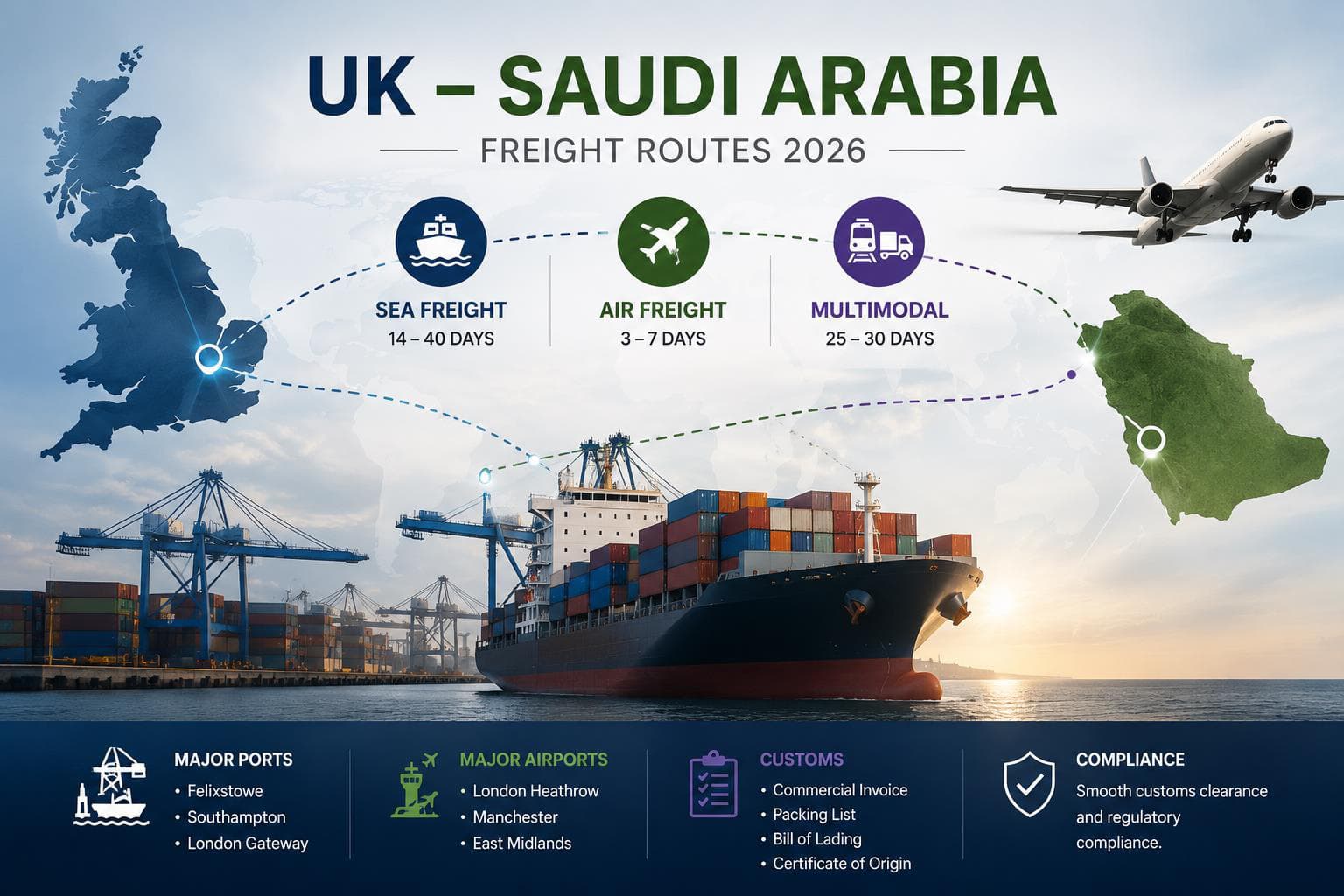 Freight Routes Between the UK and Saudi Arabia (2026 Guide): Air, Sea & Multimodal Shipping Explained